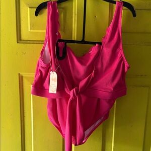 Women's Pink Scalloped Tie-Back Maternity Swimsuit